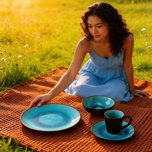 Juego de Vajilla de <span class=keywords><strong>Gres</strong></span> con Diseño Japonés Green Roscher Blue Crackle, 16 Piezas, Platos para Comer, Muestra Gratis - Product Image 6