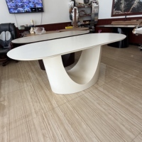 Table à manger en bois massif en promotion pour 4-6 personnes, design moderne de luxe avec plateau en pierre frittée