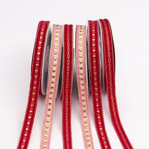 Cinta de una sola cara con bordado de diamantes y corazones dorados, lazo hecho a mano para bricolaje, flor, regalo, accesorios para el cabello, decoración para envolver - Product Image 5