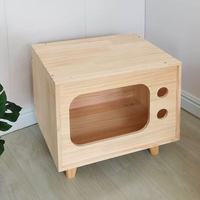 Maison pour chat en bois massif naturel, lit pour chat élégant d'intérieur avec trous de ventilation, cachette moderne pour animaux de compagnie pour chats, durable