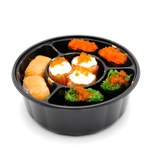 Boîte d'emballage de sushi, <span class=keywords><strong>bento</strong></span> <span class=keywords><strong>rond</strong></span> jetable à emporter, boîte ronde en plastique pour la vente, 50 pièces - Product Image 1