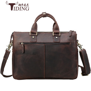 Tiding Genuine Leather <b>Briefcase</b> Large Capacity Men's Business Bag Dark Brown 1096 - Product Image 3