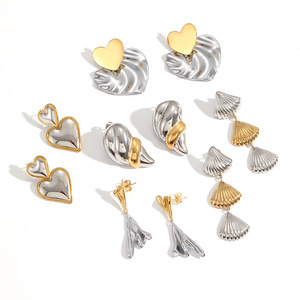 ต่างหูสแตนเลสรูปหัวใจ ชุบทอง 18k แบบติดหู สำหรับงานปาร์ตี้ เครื่องประดับแฟชั่นแบบห้อย - Product Image 5