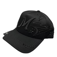 Groothandel Luxe Zwarte Gorras Hoeden Dames Retro Baseball Caps met Strass & Bladmotief Gebogen Klep