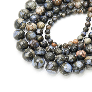 Perles rondes en pierre précieuse naturelle de haute qualité, bleu pailleté, modèle 0062, <span class=keywords><strong>Glaucophane</strong></span>, pour la fabrication de bijoux et de bracelets - Product Image 2