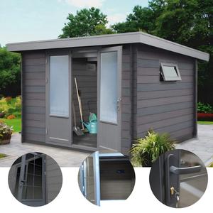 Abri <span class=keywords><strong>de</strong></span> jardin en bois WPC Série D, moderne, préfabriqué, avec panneaux sandwich en acier, pour rangement extérieur, appartement, atelier, entrepôt - Product Image 6