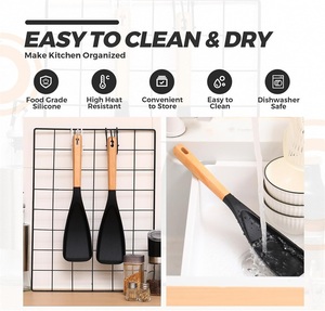 다용도 실리콘 요리 스푼, 주걱 겸용, 나무 손잡이 실리콘 서빙 스푼 - Product Image 5