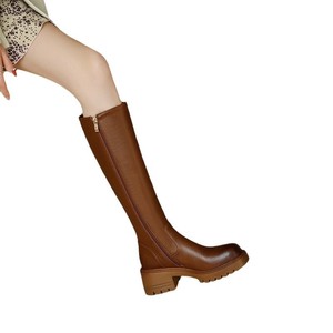 2025 automne hiver femmes Style britannique chevalier bottes talon haut talon épais genou-haut avec fermeture éclair latérale Direct usine en gros - Product Image 5