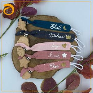 Best Selling Newborn Cotton Pacifier Chain Beech Wood Clip Anti Drop Nipple Holder Baby Teething Gifts <strong>Dummy</strong> Soother Chain Clip - Product Image 1
