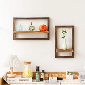 Wooden Wall Mounted <b>Shelf</b> Rectangle Charcoal Colored Durable Storage Display <b>Rack</b> For Bedroom Kitchen - Product Image 3