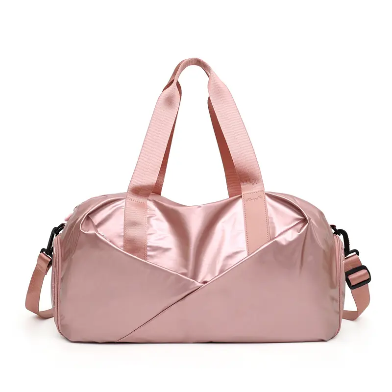 Bolsas de viaje de gran capacidad con logotipo personalizado, color rosa, impermeables, oxford, deportivas, para gimnasio, con compartimiento para zapatos