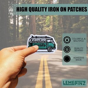 Custom Campervan Embroidery <b>Patch</b> 3 Inches Iron <b>On</b> <b>Sew</b> <b>On</b> Travel Applique <b>Patch</b> Adventure Awaits Design - Product Image 5