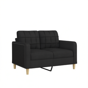 โซฟา 2 ที่นั่งสีดำสไตล์โมเดิร์นพร้อมพนักพิงแบบกระดุมและขาไม้ เฟอร์นิเจอร์ห้องนั่งเล่น - Product Image 1