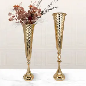 82Cm Lange Grote Gouden Metalen Trompetvazen Bruiloft Bloem Vaas Centerpieces