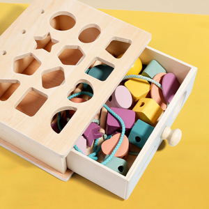 Unisex Montessori <span class=keywords><strong>4</strong></span>-in-1 giocattolo educativo in legno per 2 <span class=keywords><strong>4</strong></span> <span class=keywords><strong>anni</strong></span> forma geometrica corrispondenza cassetto monete gioco di filettatura educativo - Product Image 3
