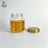 Frasco de Vidrio Cuadrado Transparente de 10.5 cm de Alto y 6.9 cm de Diámetro, 350 ml, Apto para Alimentos, para Miel, Gelatina, Nueces y Alimentos Enlatados