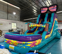Toboggan aquatique tropical en PVC gonflable de 18 pieds pour piscines extérieures, taille personnalisée pour adultes, toboggan aquatique de plage d'été