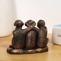 Figurine en résine de trois singes sages de style européen en bronze antique, ne voient pas, n'entendent pas, n'ont pas de mauvaises intentions, décoration de table intérieure