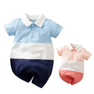 Baju Monyet Bayi Laki-laki, Romper Lengan Pendek Musim Panas 100% Katun Kartun Hewan Bayi Onesie