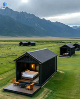 Cabane préfabriquée modulaire en acier de style européen avec terrasse, étanche, pour Airbnb, station balnéaire en montagne, glamping, séjour chez l'habitant