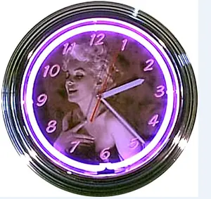 ODM 12v neon duvar saati neon cam saat bir yerlerde neon saat yılbaşı hediyeleri dekorasyon için satış