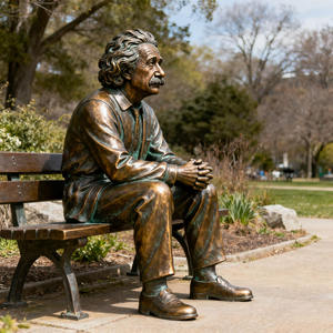 Figura famosa de alta calidad, escultura personalizada de bronce de tamaño real de <span class=keywords><strong>Albert</strong></span> Einstein, hombre sentado en un banco - Product Image 4