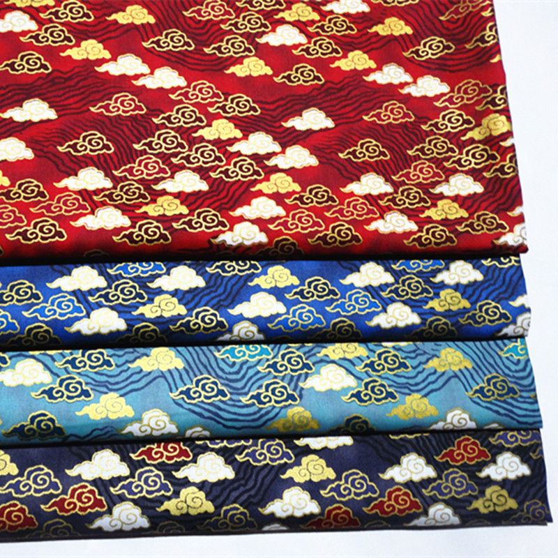 Японская хлопчатобумажная ткань с принтом золотой фольги для кимоно