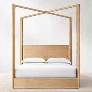 Ensemble de chambre à coucher en bois massif de style RH de luxe : lit à baldaquin en <span class=keywords><strong>tissu</strong></span> <span class=keywords><strong>BRETON</strong></span>, cadre de lit King Queen Size - Product Image 3
