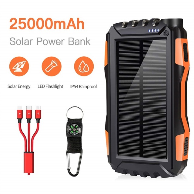 25000mah Portable Mobile Charge Solar Power Bank Waterproof Power Banks for Camping/Traveling