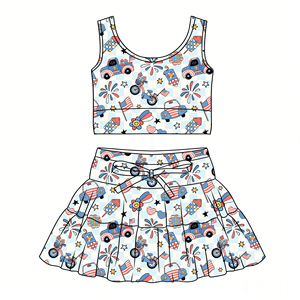 Conjunto Personalizado para Niñas del 4 de Julio, Top Halter con Lazos Rojos, Azules y Blancos y Falda, Ropa de Boutique para Niñas del 4 de Julio - Product Image 6