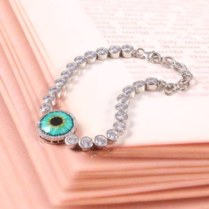 Pulsera de esmalte de ojo chapado en oro de Plata de Ley 925 con incrustaciones de ajuste de bisel CZ regalo de fiesta de boda de moda elegante - Product Image 3