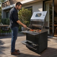 Parrilla de Carbón para Asar y Ahumar con Ventana de Visualización Doble, Termómetro Doble, 75 cm, Acero Inoxidable, Asador Eléctrico, Cocina Exterior
