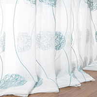 Rideaux Transparents Modernes Brodés en Tulle Blanc Voile Floral avec Œillets pour Chambre à Coucher, Salon et Fenêtre