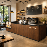 Comptoir de bar à café moderne, écologique, robuste, imperméable, avec revêtement en poudre, éclairage LED, vitrine de présentation alimentaire, vente au détail
