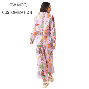 <span class=keywords><strong>Deluxe</strong></span> 100% Biologisch Katoen Op Maat Bedrukt Volwassen Pyjama Lange Broek Pyjama Vrouwen Set Groothandel - Product Image 4