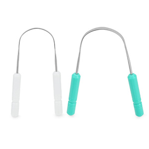 Racloir de nettoyage de <span class=keywords><strong>langue</strong></span> argenté en acier inoxydable écologique avec logo personnalisé avec poignée antidérapante Emballage nouveau style - Product Image 5