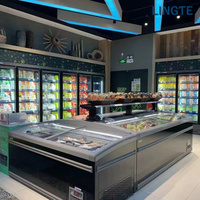 Congélateur commercial combiné en îlot -18~-22°C ° Congélateur coffre profond pour supermarché avec porte coulissante vitrée pour la présentation des aliments surgelés