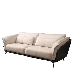 Foshan factory European style Section beige leather couch living room modern style couches hotel lobby furniture