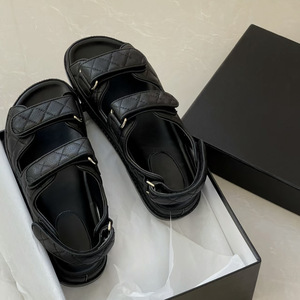 Black Genuine Leather <b>Flat</b> <b>Sandals</b> with Buckle Closure Open Toe Chunky Sole Summer Women Shoes - Product Image 2