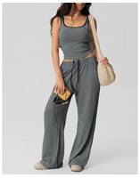 Nouvel ensemble de vêtements de sport pour femmes, haut de sport à rayures et pantalon évasé, vêtements de fitness, yoga, 2 pièces