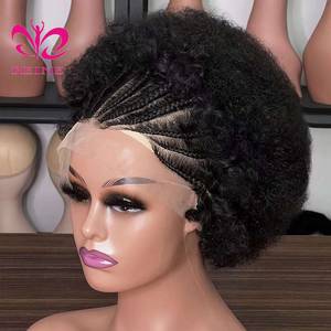 Pelucas de Cabello Humano Afro Rizado para Mujer, Trenzadas, con Frente de Encaje HD 13x4, con Cabello de Bebé, 250% de Densidad, Cabello Indio Virgen, 8 Pulgadas - Product Image 1