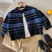 Pull en tricot géométrique vintage Fair Isle pour enfants, chaud, épais, thermique, doux, cardigan pour enfants