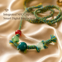 Cordon tressé multicolore Tropical-Twist Quad-Gem Torque NTAG216 NFC intégré avec perles de jade et de rubis, réglable pour l'identification
