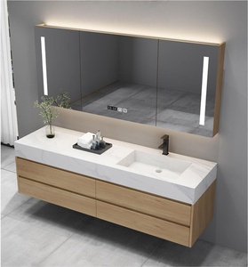 Light Luxury MDF Rock Slab Integrated Basin Intelligent <b>Mirror</b> Cabinet Wall-Mounted Design Bathroom Vanity - Product Image 6
