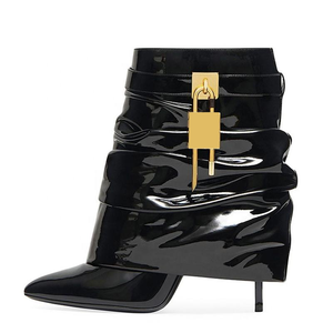 Bottines plissées à talons aiguilles pour femme avec fermeture Shark Lock et empeigne superposée - Product Image 1