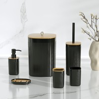 Ensemble d'accessoires de salle de bain classiques en plastique 6 pièces Facile à nettoyer Poubelle Brosse de toilette Distributeur de savon Porte-brosse à dents Porte-savon