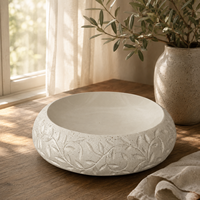 Bol en céramique à motifs floraux en relief, blanc texturé, centre de table décoratif sculptural pour console et décoration de salon
