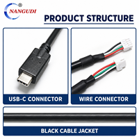 Câble de raccordement USB Type-C vers JST GHR 4 broches, âme en cuivre, isolation PET, 36V, 150mm pour équipement électronique