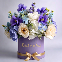 Boîte à fleurs ronde en velours de luxe avec logo personnalisé, boîte en carton pour arrangement de roses, emballage cadeau pour fleuriste