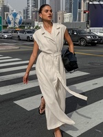 Robe de Travail Style Français en Coton et Lin Couleur Unie Personnalisée, Vente en Gros Usine, Idéale pour les Vacances, les Rendez-vous et les Fêtes